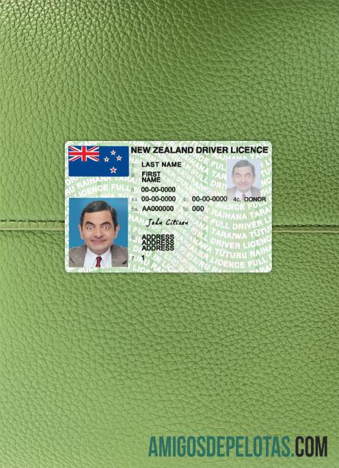 Carteira de motorista da Nova Zelândia versão 3 fotolook frente amostra